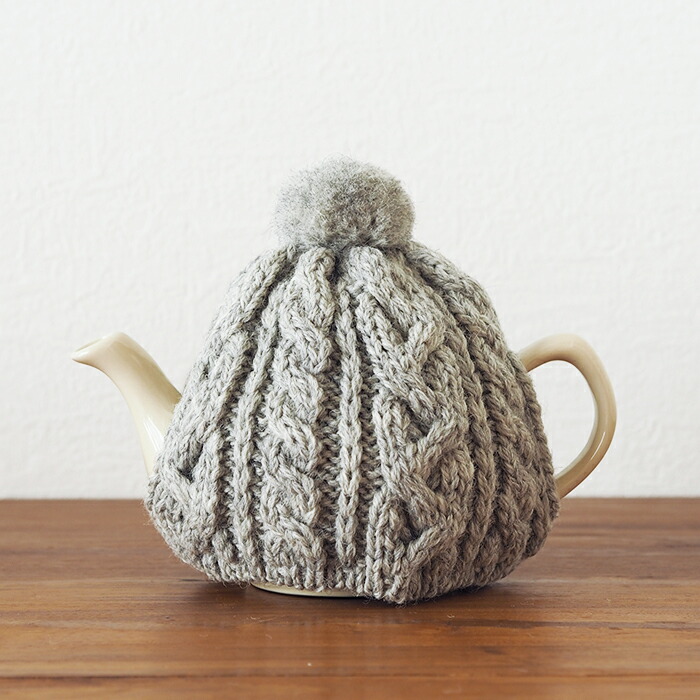 サンク　ハイランド2000　ケーブル編みティーコージー　2カップ用　ライトグレー　/　CINQ　※