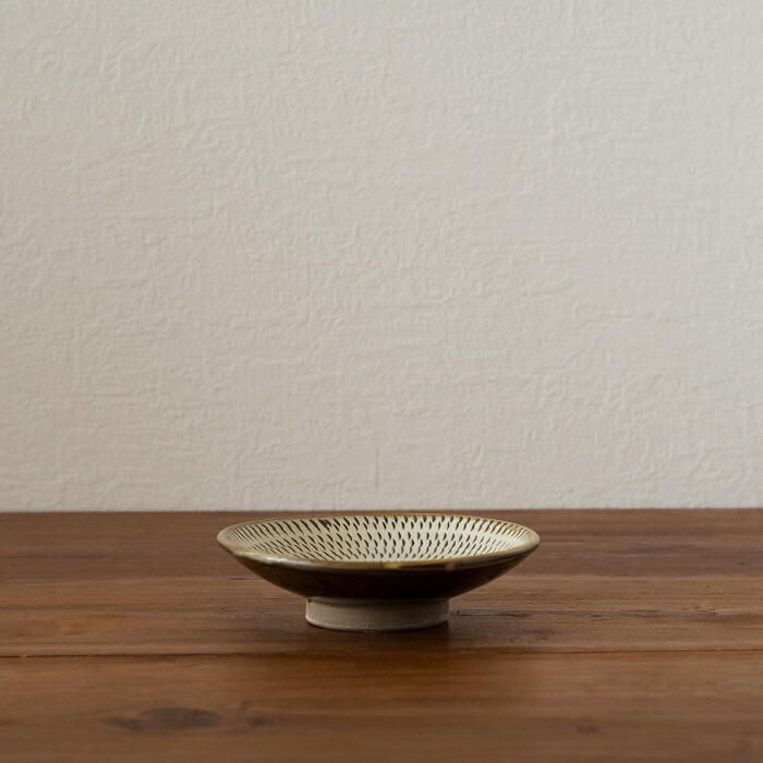 小鹿田焼　小袋窯　4寸皿　飛びかんな