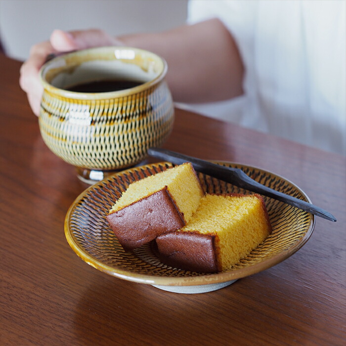 小鹿田焼　小袋窯　5寸皿　飴釉飛びかんな