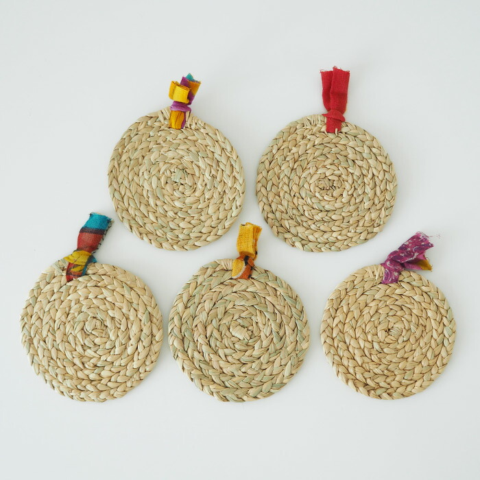 ピープルツリー　パティ草のコースター　5枚セット（リボン付き）　/　People　Tree　※