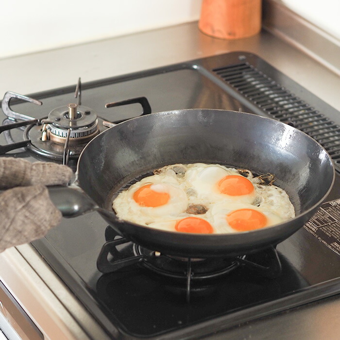 【公式】山田工業所 鉄打出【丸柄フライパン】 (3.2mm) 28cm 空焚き済み