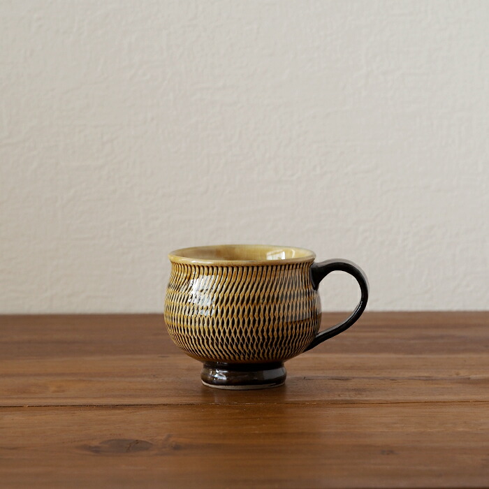 小鹿田焼　小袋窯　マグカップ　飴釉飛びかんな