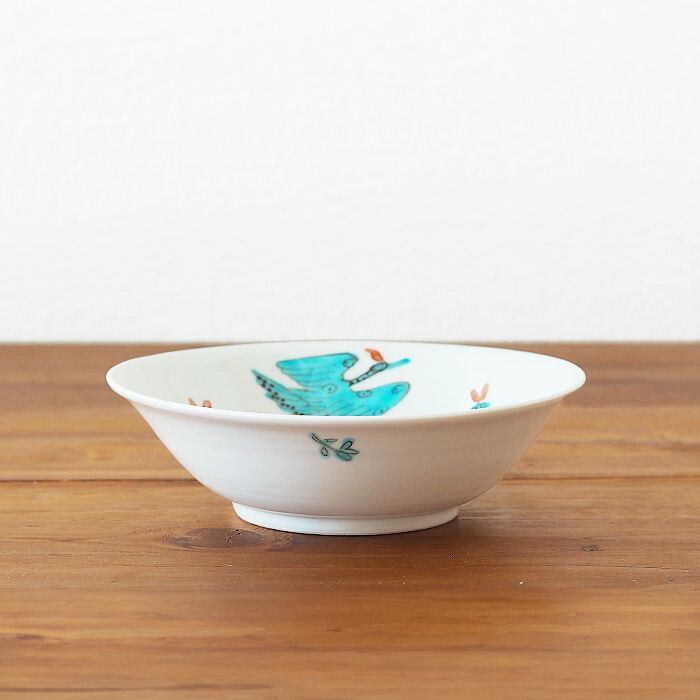 九谷青窯　横井佳乃　色絵鳳凰に花　6寸浅鉢